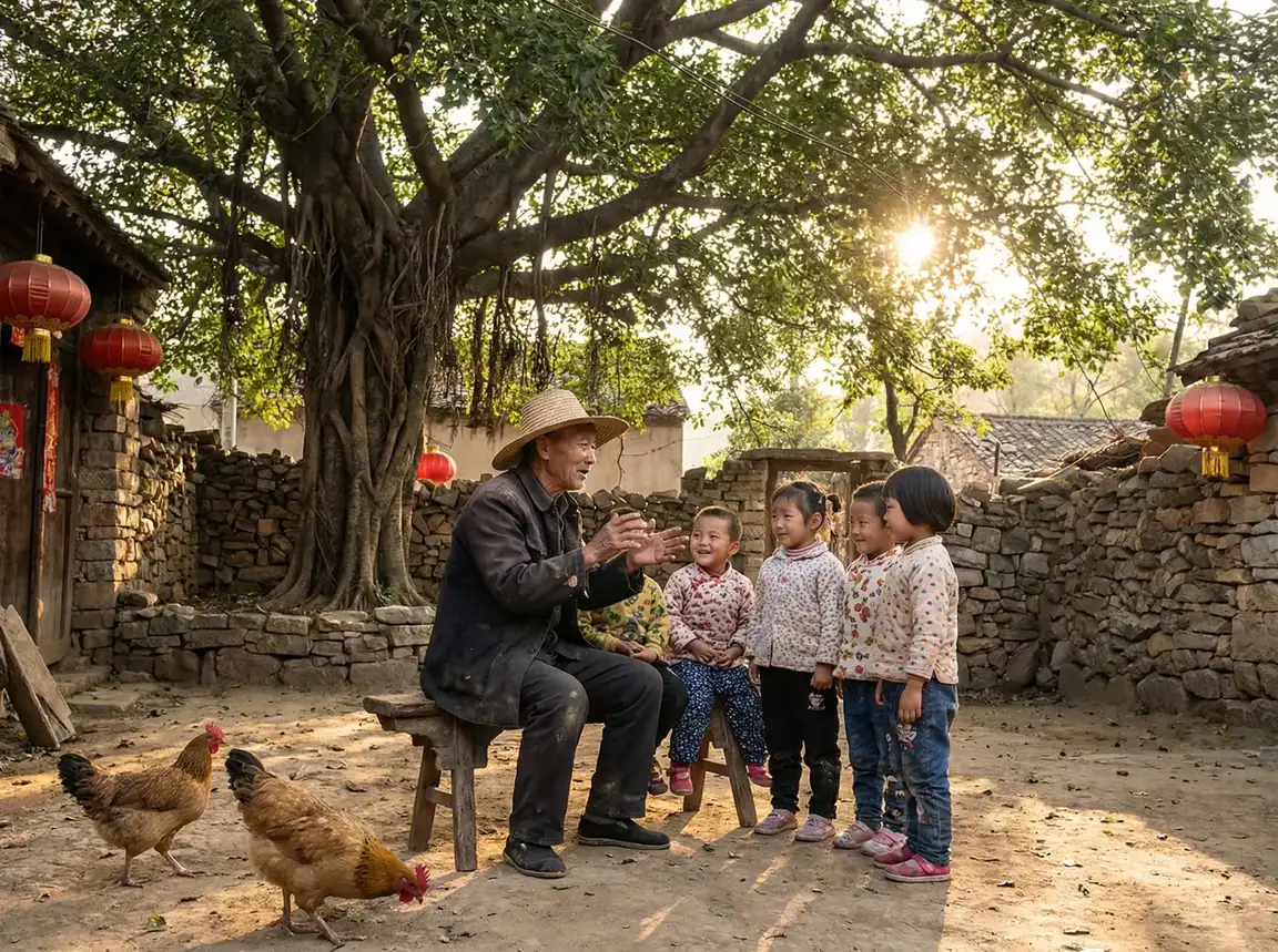 老人在大榕树下给孩子们讲故事 - 英雄联盟众星之子出装 乡村记忆